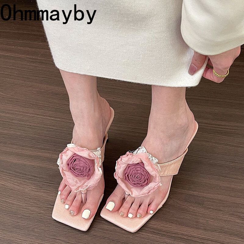Design Sommer Clip Toe Frau Hausschuhe Mode Blume High Heel Sandal ias Damenschuhe Zapatillas de Mujer