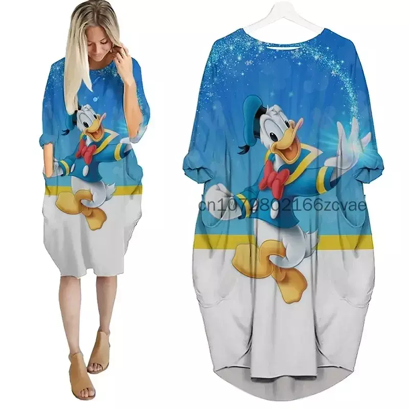 Nieuwe Disney Stitch Vrouwen Batwing Zak Jurk Disney 3d Print Oversized Mode Street Jurk Lange Mouwen Nachthemd