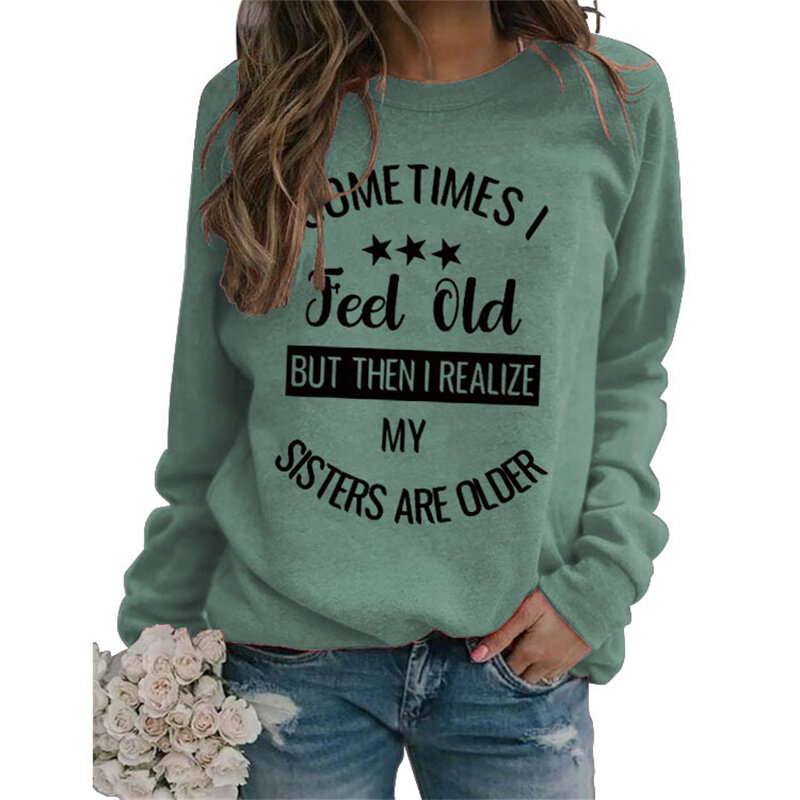 Camiseta de algodón con cuello redondo para mujer, sudadera holgada con capucha, estampado de letras, vintage, otoño e invierno, nueva moda