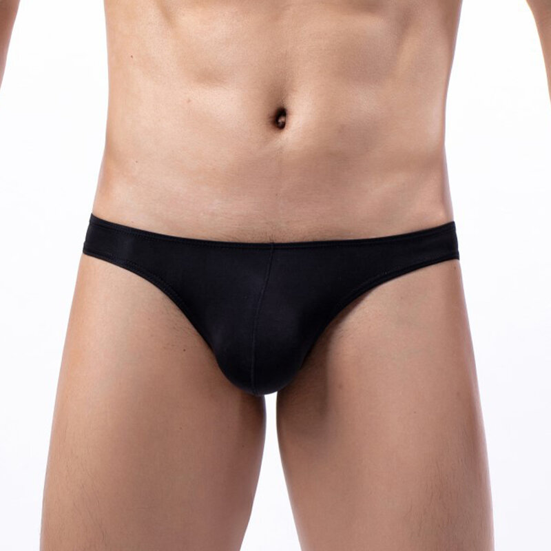 Mens Sexy Ultrathin Low Rise Ice Silk Underwear Briefs Thongs Bikini Lingerie U Convex Pouch Underpants Male Briefs Shorts