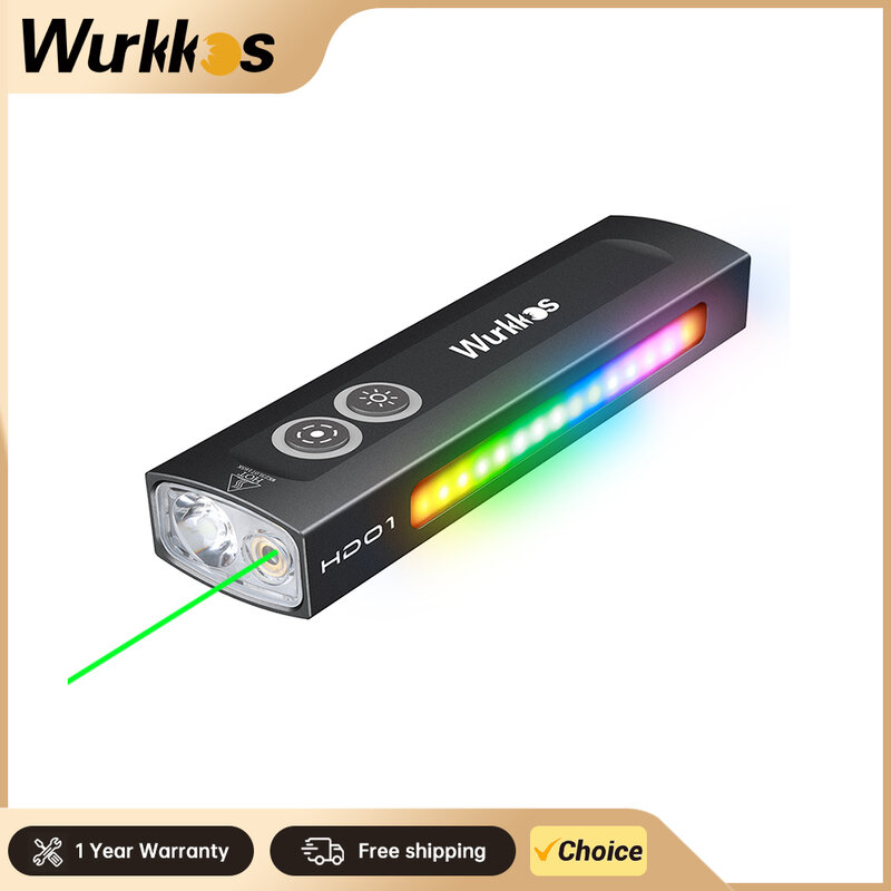 Wurkkos-HD01 Lanterna de caminhada impermeável multifuncional, luz verde, luz branca, luzes laterais 90CRI RGB, IP65, 1200 LM
