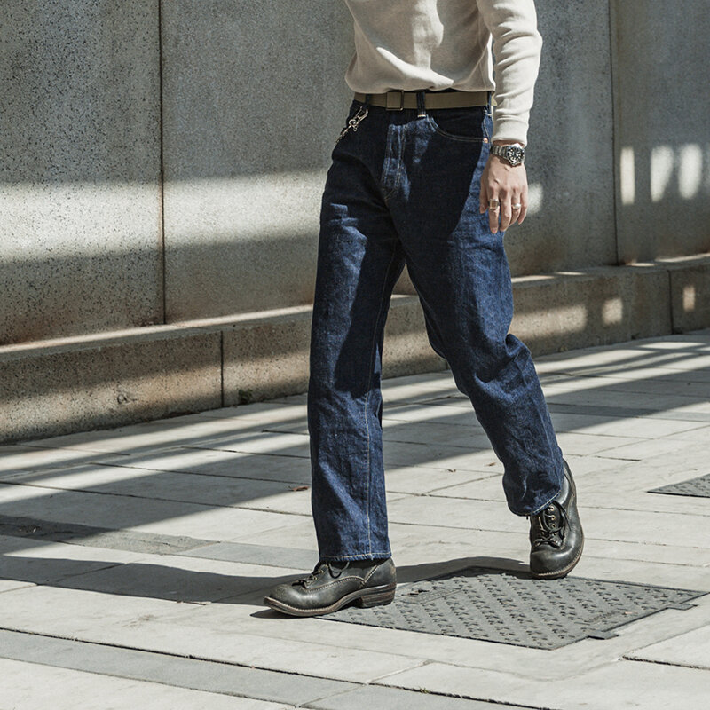 Bronson WWII celana Jeans pria Model shrink-to-Fit 44801XX Raw Selvage celana Denim kaku