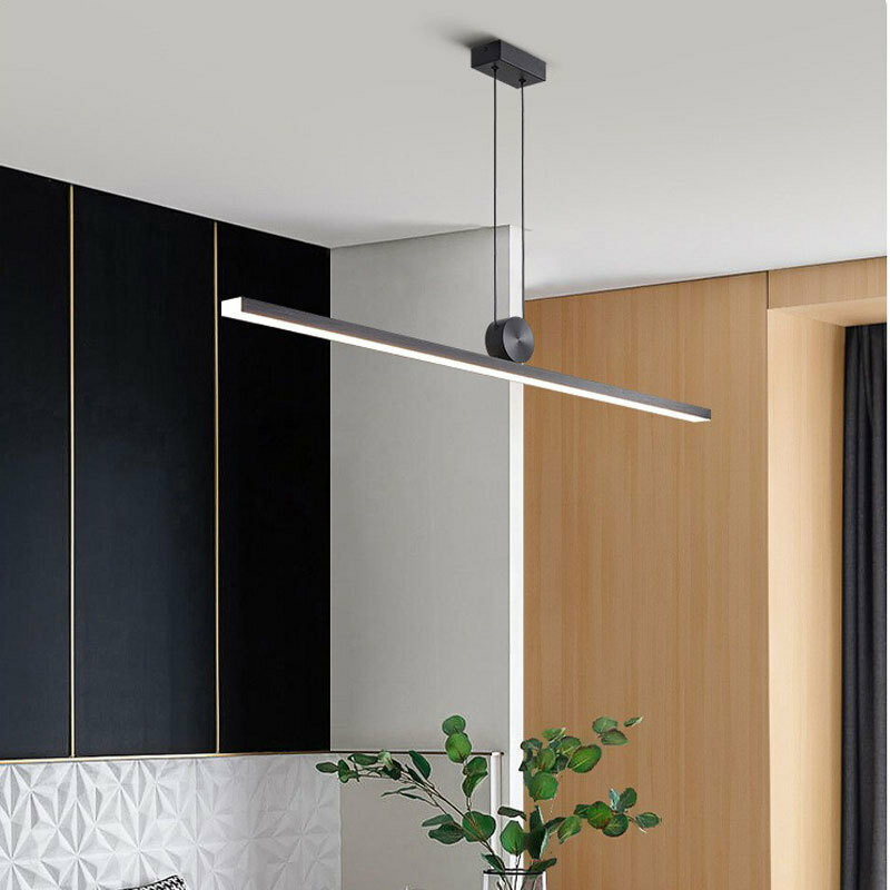 Настольная Подвесная лампа, дизайнерский современный минималистичный светильник черного цвета для столовой, бара, островка, длинная лампа в полоску для ресторана
