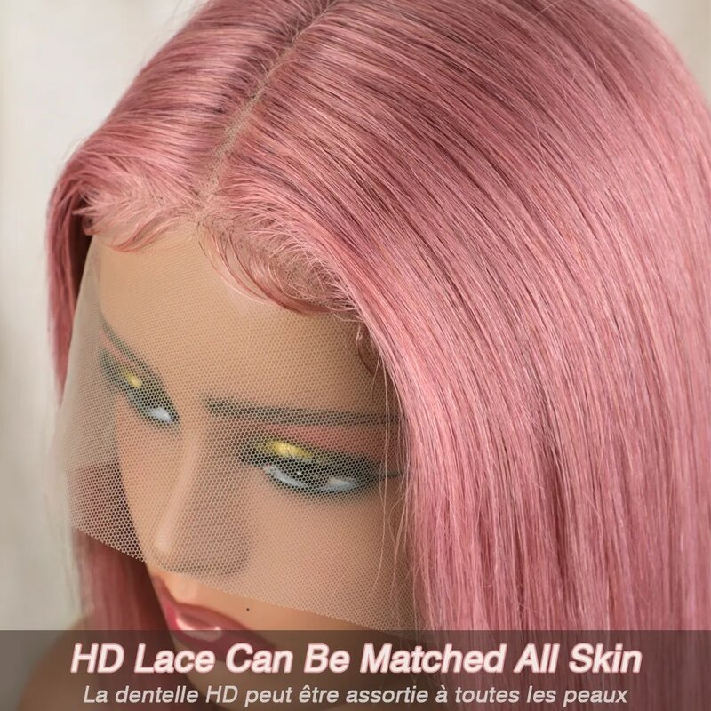 Парики с розовым Бобом, светлые розовые прямые парики из человеческих волос на сетке спереди, HD прозрачные кружевные предварительно выщипанные гладкие бразильские парики с Бобом на сетке