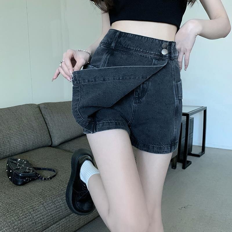 Rok pendek Denim tidak beraturan rok pendek wanita model A-line pinggang tinggi musim panas baru rok desain penutup pinggul ramping kulot jeans trendi Miniskirt