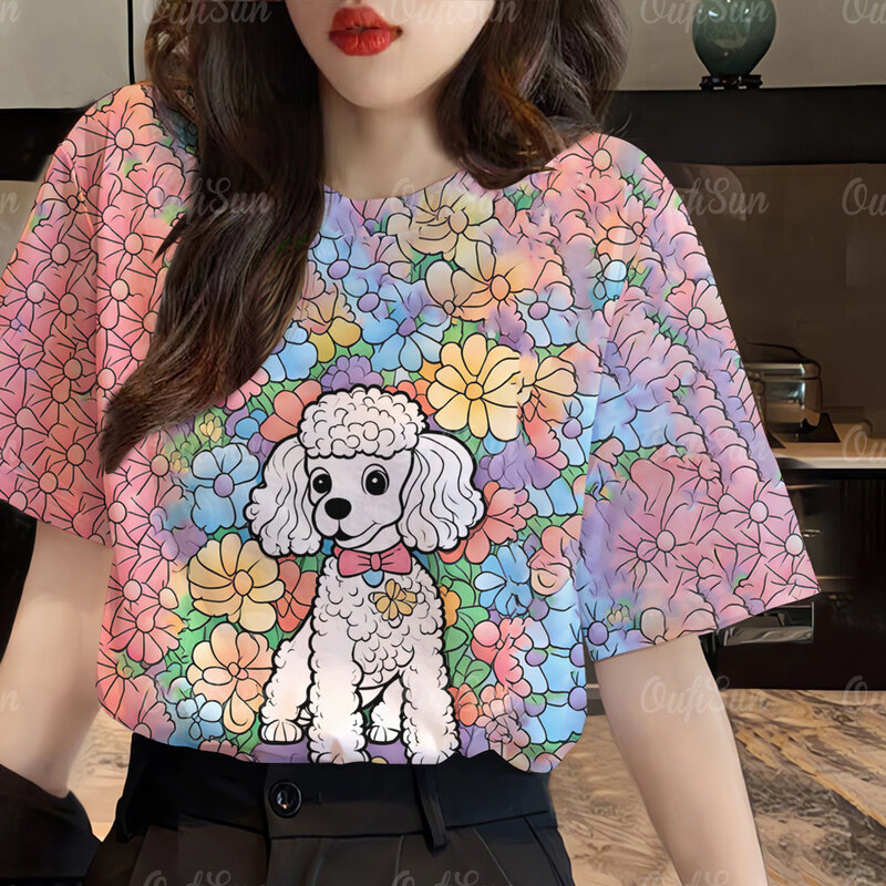 Dames 3d Honden Print T-Shirt Mode Dames T-Shirts Tops Harujuku Kawaii Oversized Losse Zomer O-hals Top Vrouwelijke Kleding 2024