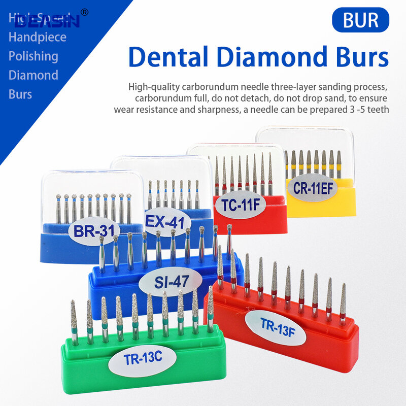 Fresas de diamante Dental para herramientas de pulido de piezas de mano de alta velocidad, TC-11F, 10 unids/lote/caja