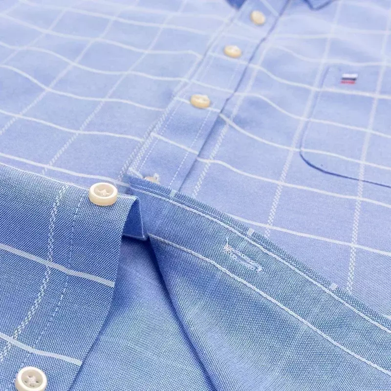 Oxford-Camisa de manga larga para hombre, 2024 algodón, informal, ajustada, Color sólido, estampado a cuadros, a rayas, Formal, 7XL, 6XL, 100%