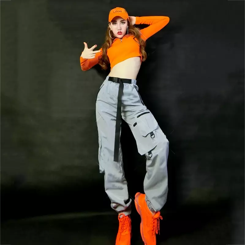 Women'S Group Dance Clothes Hip Hop Clothing Jazz Performance Costumes Crop Top Cargo Pants Festival Outfit Rave Wear SL6315
