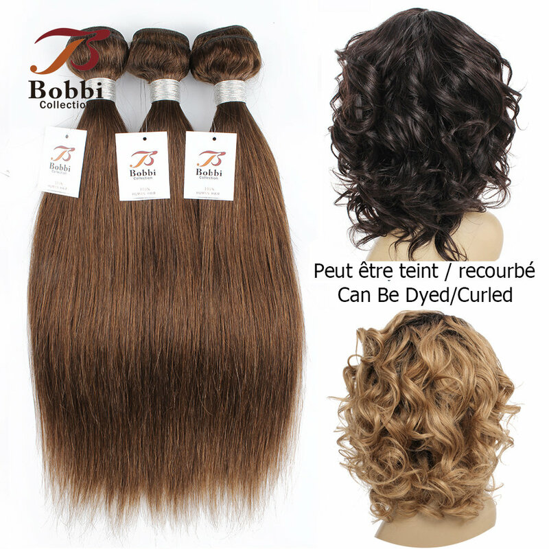 BOBBI COLLECTION-mechones de pelo liso marrón oscuro, 2/3 mechones con cierre de encaje 4x4, tejido de cabello humano Remy, 12-24 pulgadas