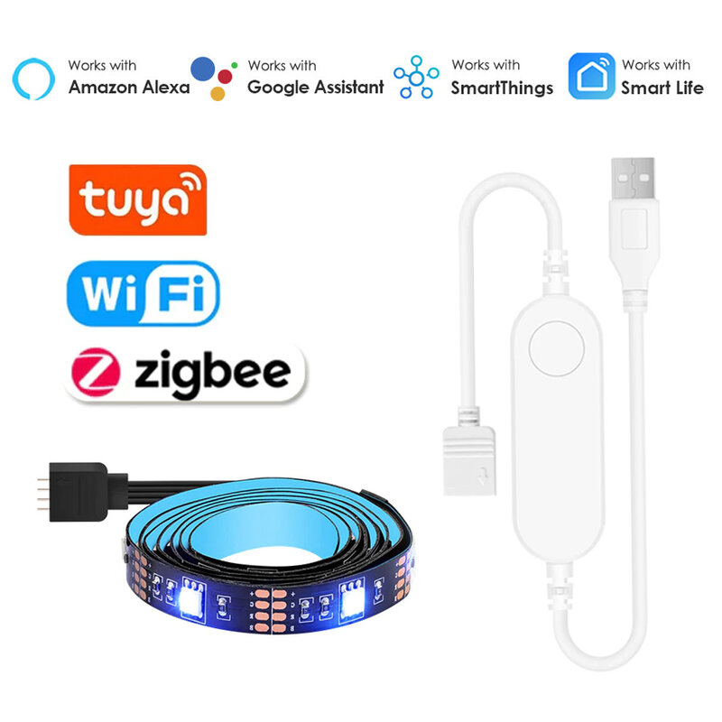 Thông Minh Zigbee Dây Đèn Led Ánh Sáng Tuya USB TV Đèn Nền Băng Led RGB Đèn Cho Phòng Làm Việc Với Alexa /Zigbee hub/Google /Smartthings