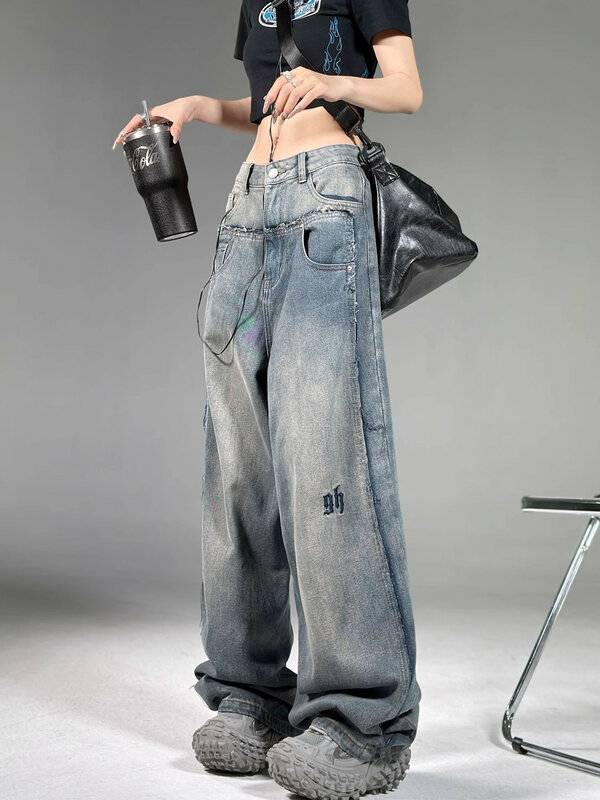 American Y2k Pants High Waisted Jeans Wide Leg Baggy Jeans Women Hip Hop Casual Jeans Men Straight Mopping Retro Streetwear New