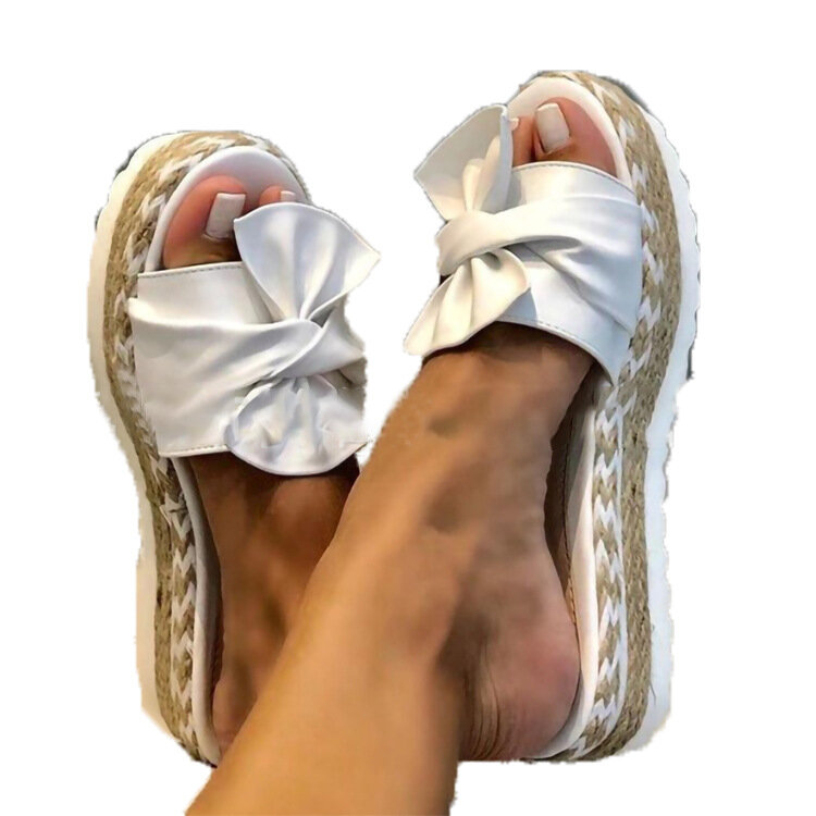 Plus Size Women's Slippers Summer Fish Peep Toe Bow Fashion Beach Shoes Platform Mid Heels Outdoor Women's Sandals Free Shipping