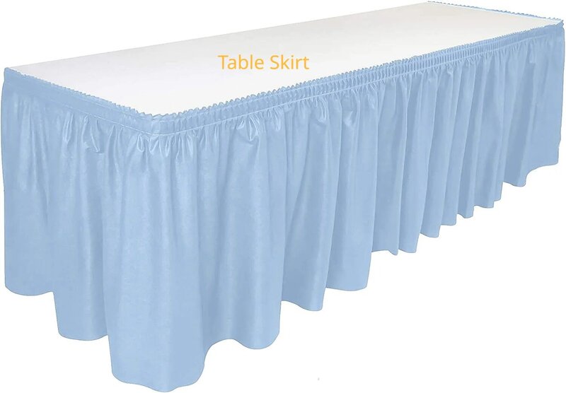 กระโปรงโต๊ะสี่เหลี่ยมหรือผ้าปูโต๊ะพลาสติก PE แบบใช้แล้วทิ้งผ้าปูโต๊ะสำหรับใส่ขนมและของหวานอุปกรณ์ตกแต่งสำหรับงานเลี้ยงวันเกิด