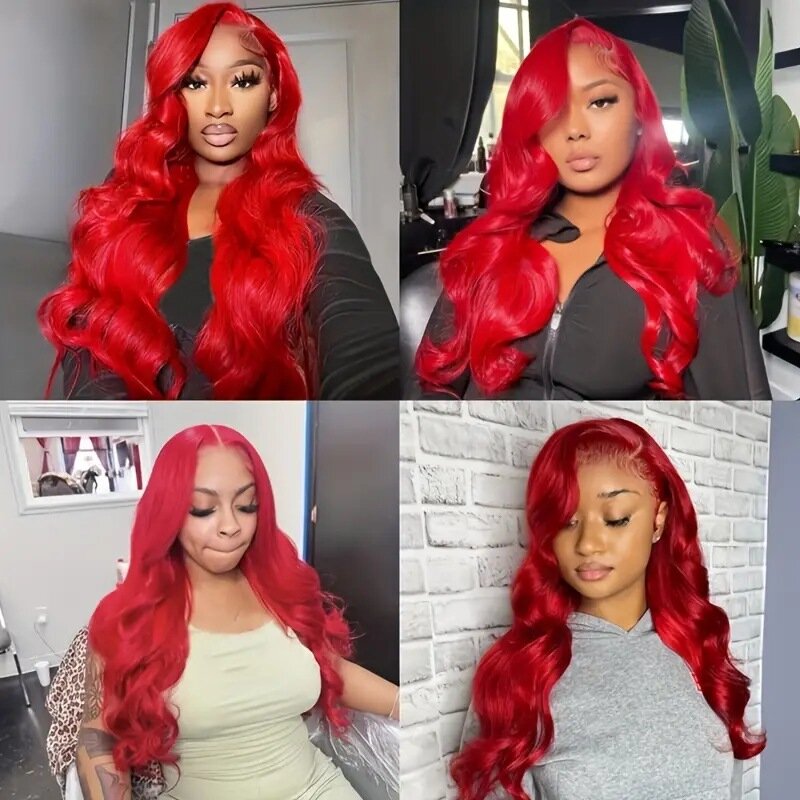 Red Long Wavy Lace Front Wigs Synthetic Wigs for Women Dating Party Daily Human Hair Cosplay