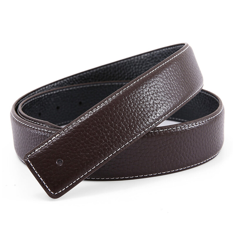 Cinturón de cuero genuino sin hebilla para hombre, cinturón informal de lujo de doble cara para pantalones vaqueros, 110x3,8 cm