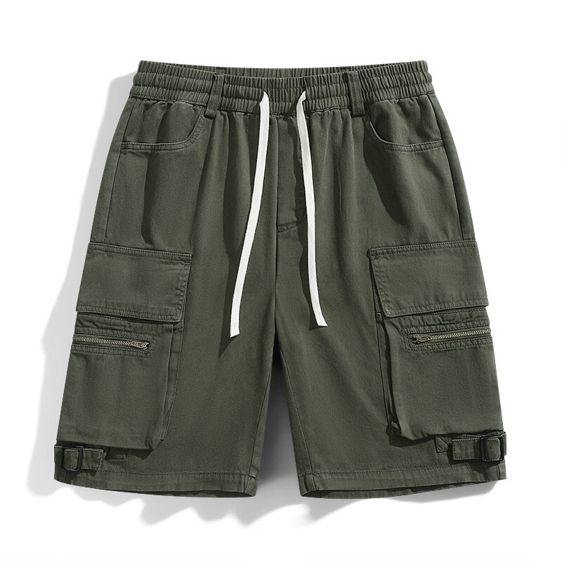 Pantalones cortos de cintura elástica para hombre, Shorts Cargo holgados e informales, ropa de calle táctica con bolsillo, moda de verano