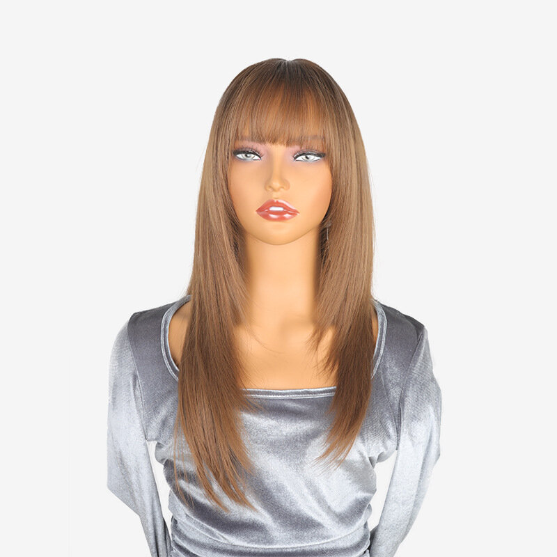 Snqp 60cm lange gerade braune Perücke neue stilvolle Haar perücke für Frauen tägliche Cosplay Party hitze beständig natürlich aussehend leicht zu tragen