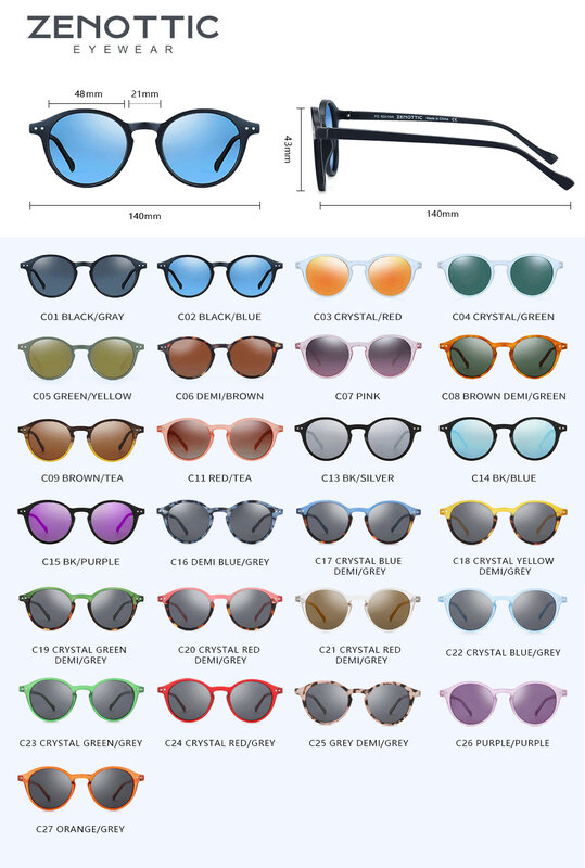 ZENOTTIC kacamata terpolarisasi Retro Pria Wanita, kacamata UV400 bingkai bulat kecil Vintage 2023 2022