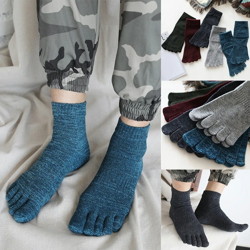 Носки мужские с пятью пальцами, органический хлопок, однотонные нескользящие спортивные с разрезом, летние спортивные носки с пальцами в стиле Харадзюку, 5 пар