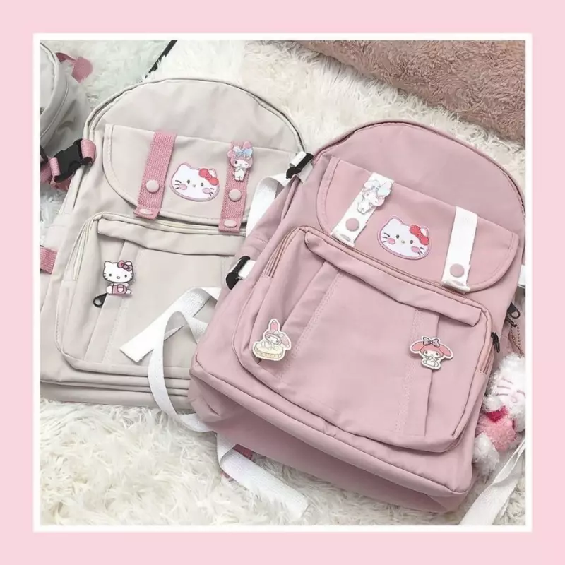 Tas ransel serbaguna versi Korea, tas sekolah kapasitas besar, tas sekolah Hello Kitty wanita, tas kayu manis Jepang, ransel anak perempuan