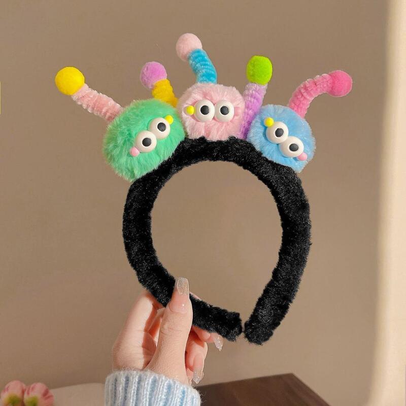 Unique Design Headband Colorful Plush Ball Hairband with Cartoon Twist Bar Anti-slip Styling Tool for Kids Cute Photo for Girls