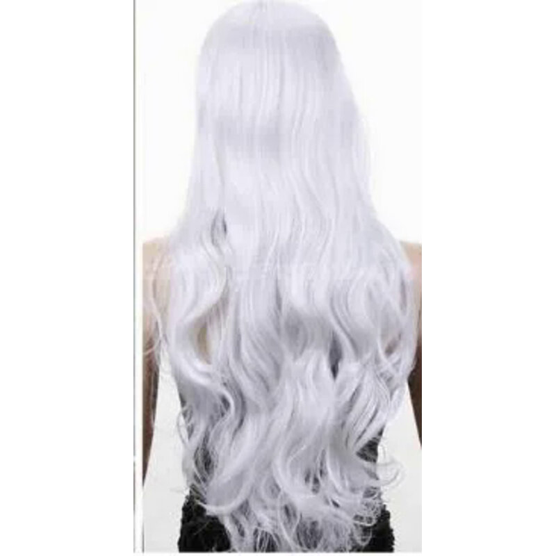 Długi biały falowane włosy pełne cosplay przebranie peruka