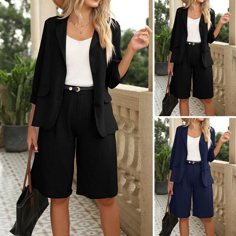 Formal Blazer Shorts Suit Two Piece Set Double Buttons Turn-down Collar Women Blazer Shorts Set Women Garment