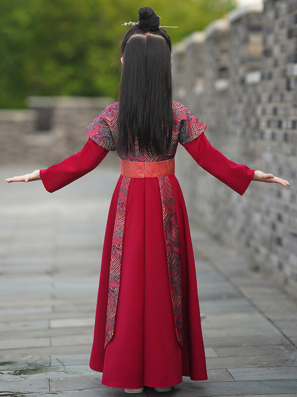 古代中国の漢服ドレス、男の子と女の子のための伝統的な刺dressesドレス、格闘技のコスプレ衣装、着物の学生の制服