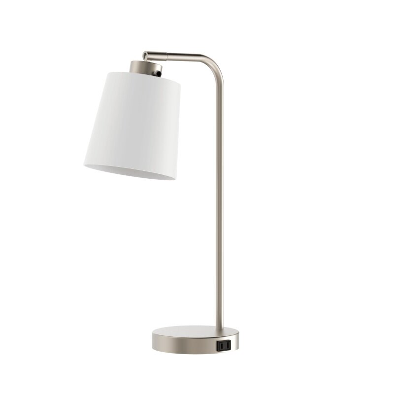 Modern Better Homes & Gardens Brushed Nickel Desk Lamp with Fabric Shade and AC Outlet, All Ages