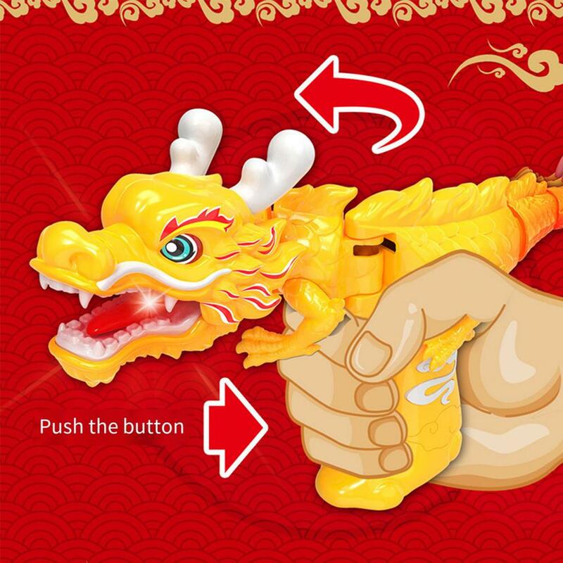 Gouden Chinese Drakenspeelgoed Met Geluidslicht Swing Head Tai Press Trigger Stress Verlichting Staande Draak Interactief Speelgoed Kids