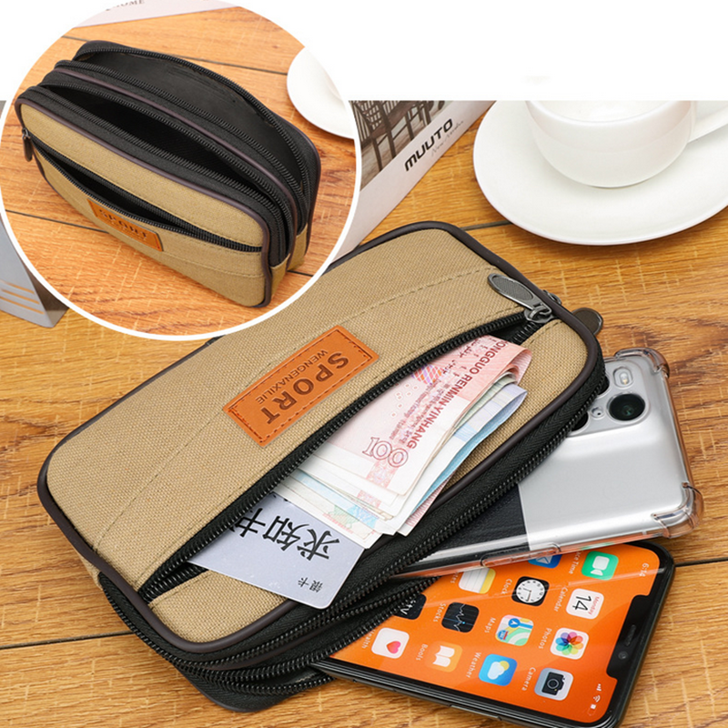محفظة قماشية متعددة الطبقات للهاتف ، حقيبة خصر بحزام ، حزمة فاني للرجال ، تصميم جيب صغير