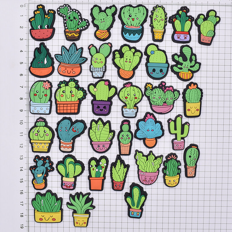 cute cactus series characters plant PVC shoe buckle charms accessories decorations for clogs wristbands DIY kids unisex gift