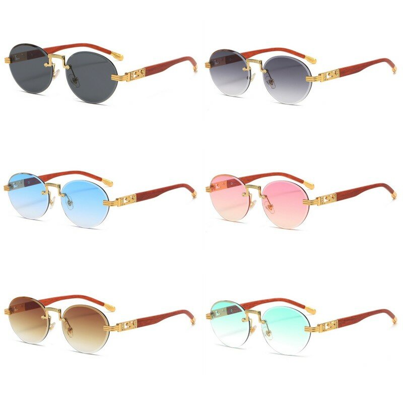 Óculos de sol vintage redondos sem aro estilo punk para homens e mulheres, marca de luxo, armação de diamante de leopardo sem moldura, óculos de sol sem lentes, proteção UV400.