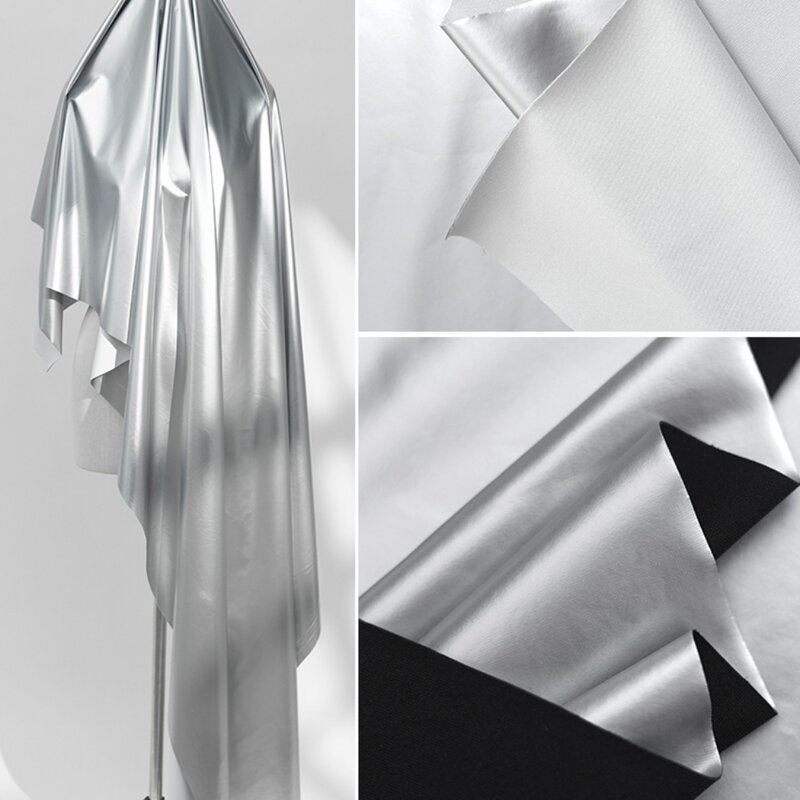 1/3/5 Yards Stretch Match Silver Leather Fabrics by the Yards Sports Suit Tips Pu Designer Cloth Wear-Resistant Performance Wear