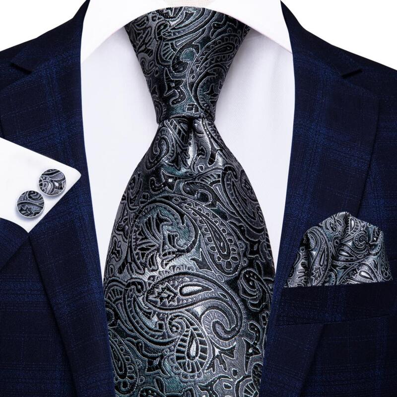 Серый полосатый Шелковый Свадебный Галстук Пейсли для мужчин Handky Cufflink подарок мужской галстук модный дизайн деловые вечерние прямые поставки Hi-Tie