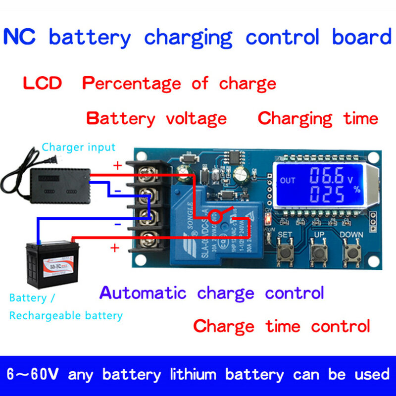 Dc 6V ~ 60V 30a Lithium Batterij Lading Controller Module Automatische Opladen Bedieningsschakelaar Led Display Opladen Bescherming Board