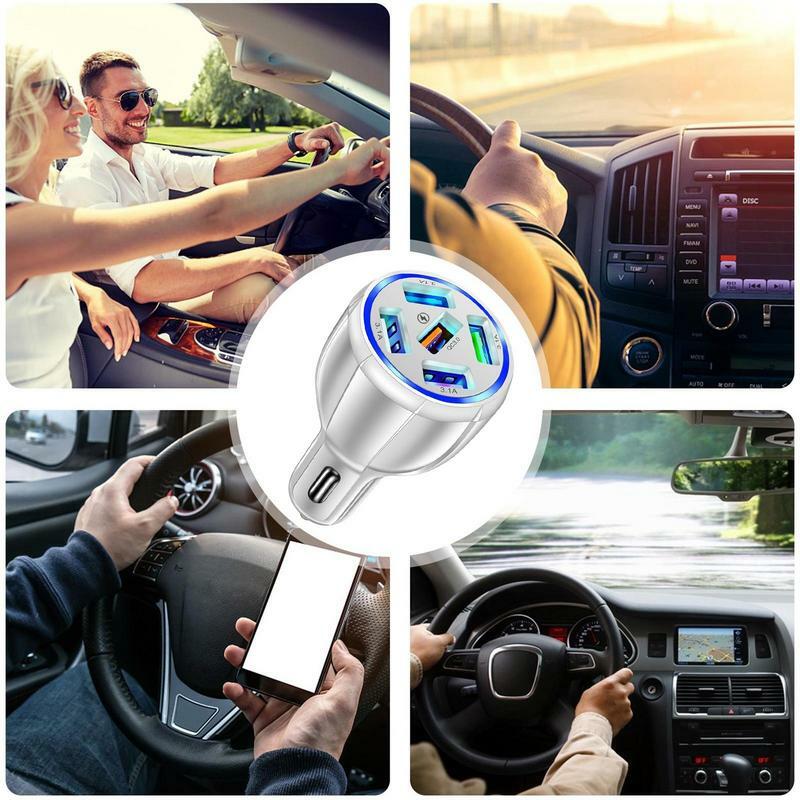 USB Car Charger Adapter 5-Port Mini Ports USB Car Charger Lighter Fast Charging Car Phone Charger Adapter Interior Accesserios