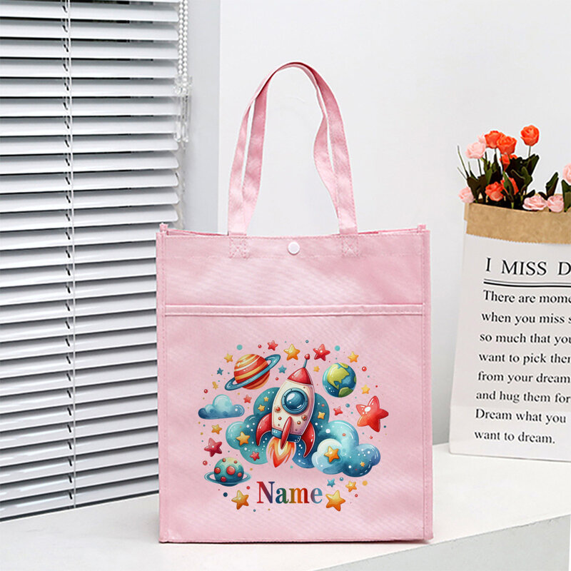 Персонализированная Детская сумка-тоут для библиотеки, домашняя сумка, единорог, ракета с именем, для чтения детской, школьная сумка, детский подарок на день рождения