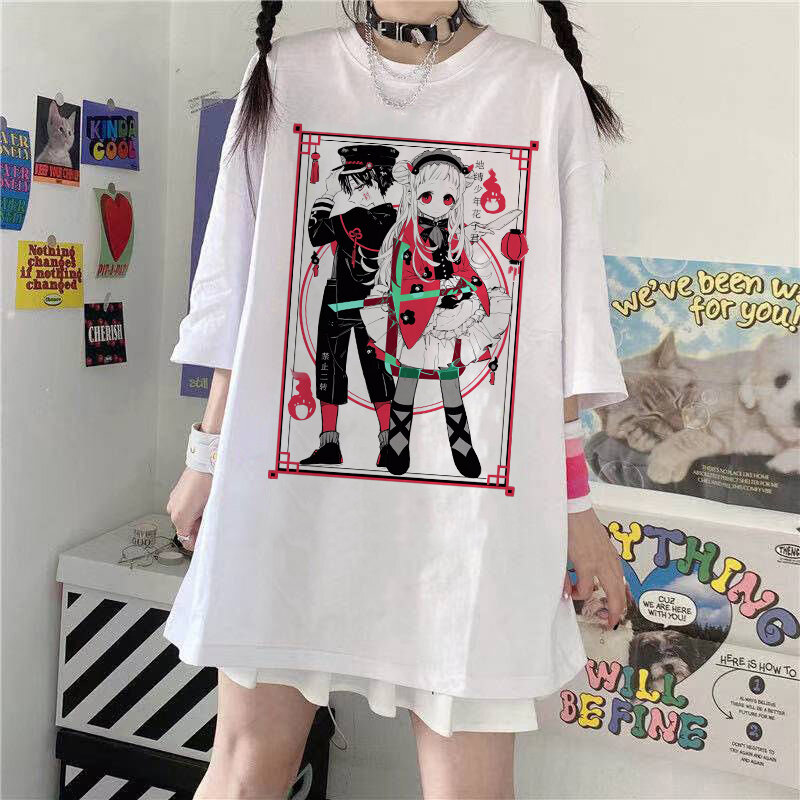 Camiseta de gran tamaño para hombre, camisa de cómics de terror, Harajuku, gótica, dibujos animados, Anime japonés, estampado, Punk