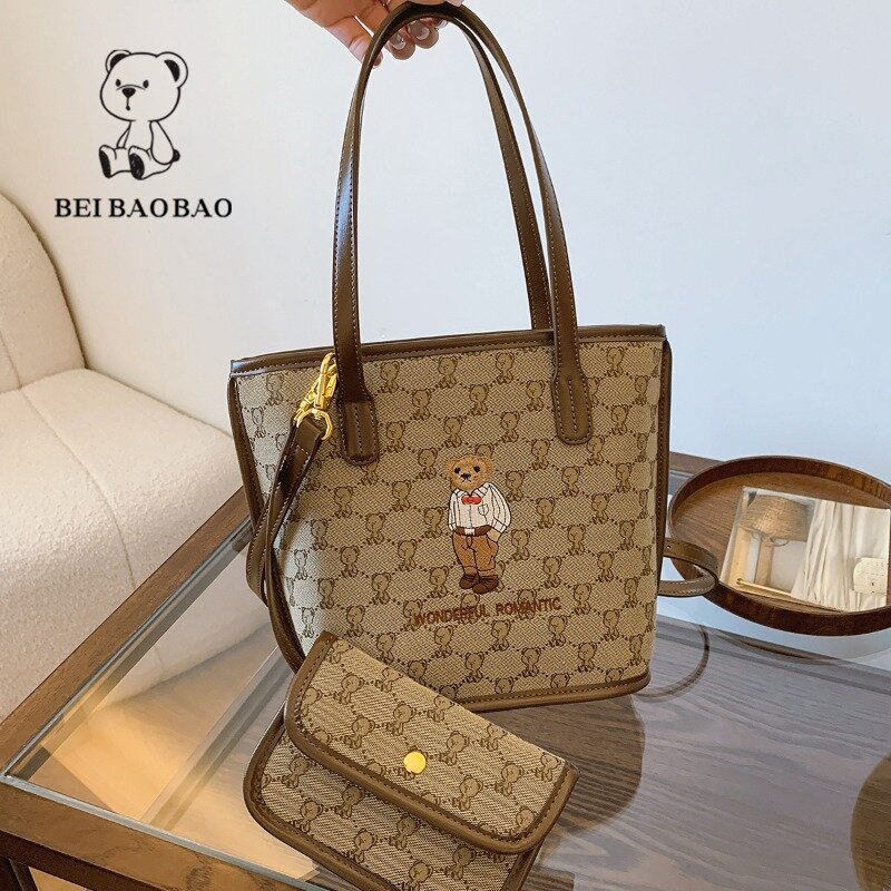 Beibaobao 여성용 대용량 핸드백, 복합 가방, 여성 숄더백, 캐주얼 트렌디 토트백, 2024 여름 신상 패션