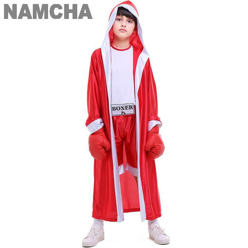 Halloween Children Boxer Costume Suit Red Blue Robe Bodysuit Tracksuit Gloves Boxing Match Boys Boxers Mardi Gras Party Clothing