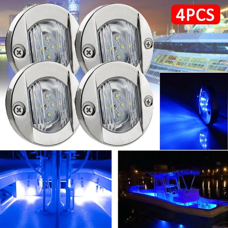 4pcs DC 12V Marine Boat Transom LED Stern Light Round Cold White LED Tail Lamp Yacht Accessory Blue/ White