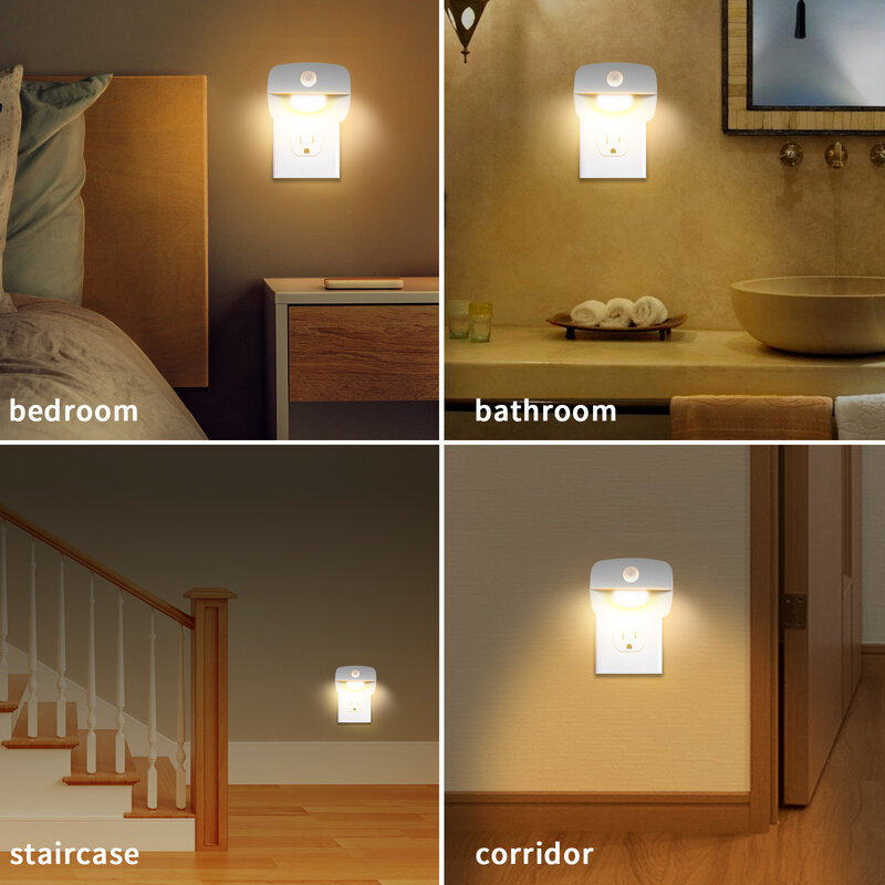 Luz LED nocturna con Sensor de movimiento, lámpara de noche con enchufe europeo y estadounidense, decoración para dormitorio de niños, pasillo, escaleras, WC, mesita de noche