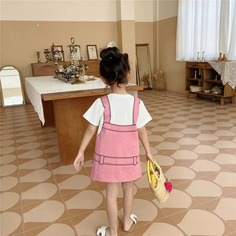 Детское летнее платье для девочек, милое мультяшное платье Hello Kitty, милое платье из двух частей с мультяшным принтом, футболка с коротким рукавом, платье для малышей