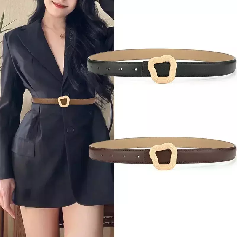 2024 nuova versione coreana cintura minimalista cintura in pelle da donna con cintura decorativa giacca a vento maglione abbinato in pelle bovina