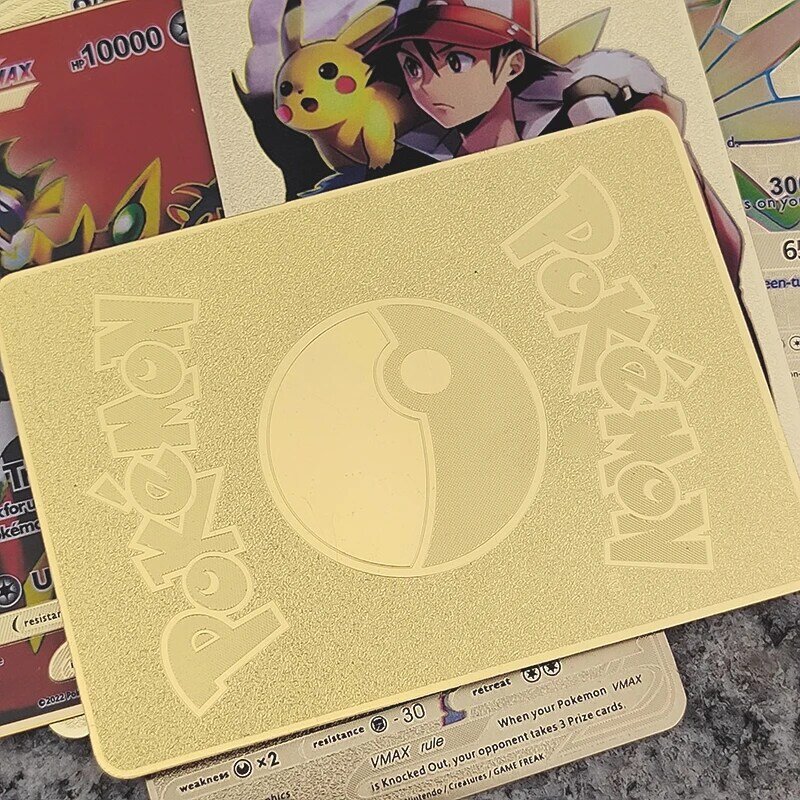 2022 Pokemon Metal Cards Letters Mewtwo Eevee Pikachu Arceus Gengar Charizard Pokémon GX Vmax EX Game Children Toys Christmas