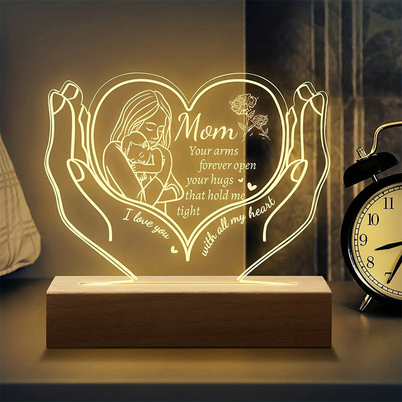 Lampe de chevet LED unique, veilleuse 3D personnalisée, texte personnalisé pour la fête des mères, veilleuse 3D pour la fête des pères, cadeaux de décoration