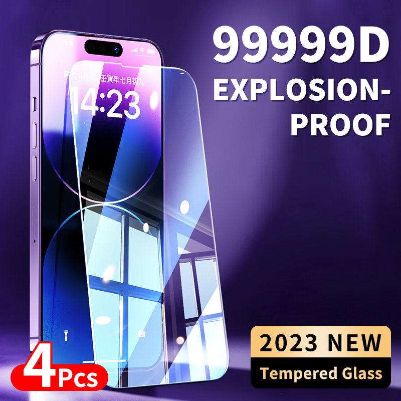 4PCS Tempered Glass for iPhone 14 15 Pro Max Screen Protectors on for iPhone 15 11 12 13 Pro XR X XS Max 15 Plus HD Film Glass