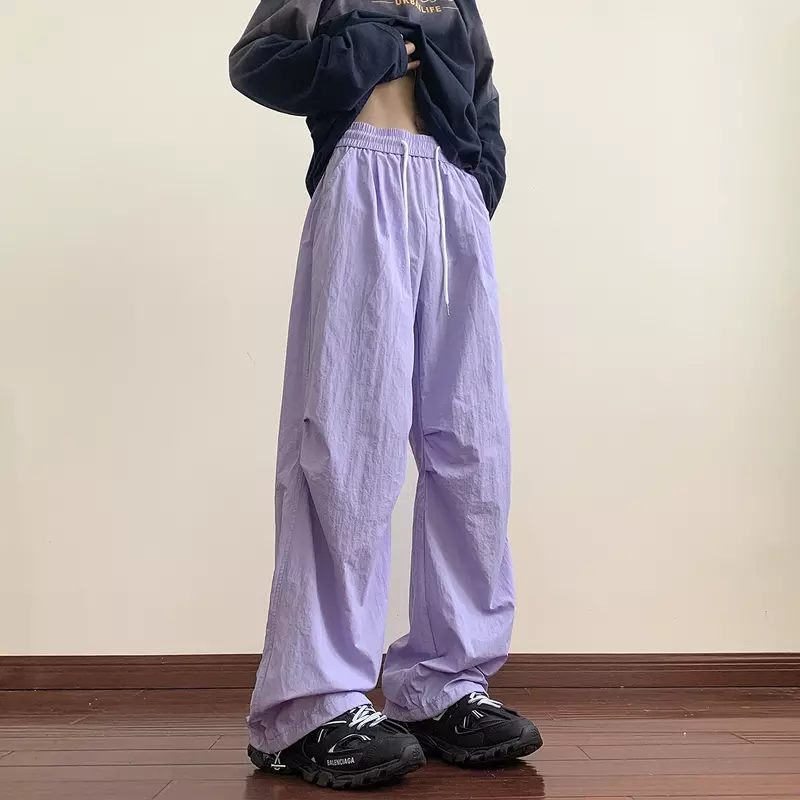 Celana kaki lebar pria, Bawahan kasual gaya Korea Y2k Streetwear Hip Hop untuk lelaki 2024